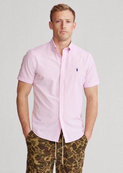 Camisa Polo Ralph Lauren Hombre Rosas / Blancos - Classic Fit Seersucker - FWXRI6095